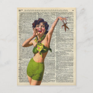 Cartão Postal Vintage Girl com estrelas