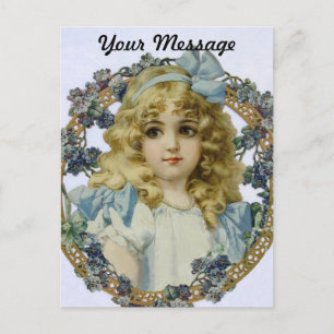 Cartão Postal Vintage Girl com flores e Arcos lindas