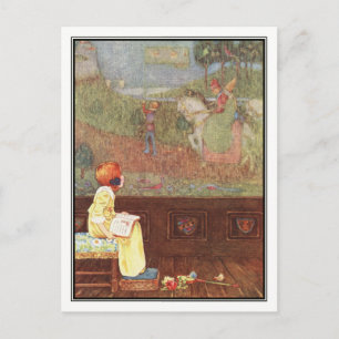 Cartão Postal Vintage Girl com o livro de Millicent Sowerby