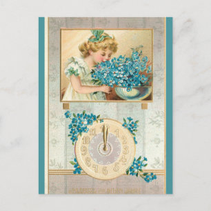 Cartão Postal Vintage Girl e esqueça-me do Feliz ano novo Nots