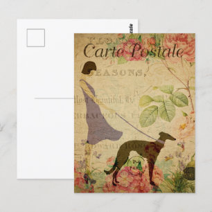 Cartão Postal Vintage Girl & Greyhound