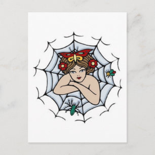 Cartão Postal Vintage Girl in A Spider Web Tattoo Art