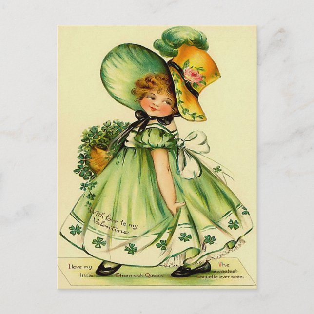 Cartão Postal Vintage Girl in Green Posta Card (Frente)