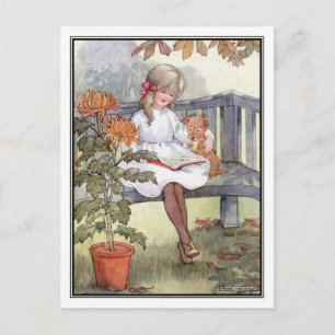 Cartão Postal Vintage Girl Read With Dog by Anne Anderson