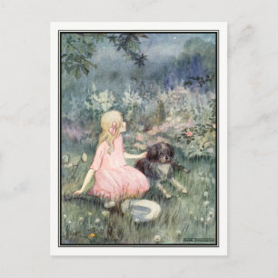Cartão Postal Vintage Girl with Dog por Anne Anderson
