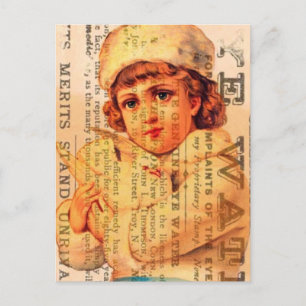 Cartão Postal Vintage Girl with Dove and Ads