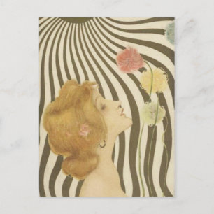 Cartão Postal Vintage Girl with Sun and Flowcard