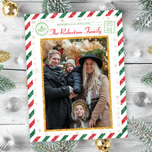 Cartão Postal Vintage Glitter Family Photos Airmail Natal