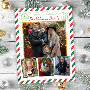 Cartão Postal Vintage Glitter Family Photos Airmail Natal