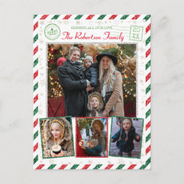 Cartão Postal Vintage Glitter Family Photos Airmail Natal