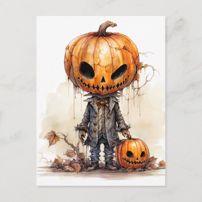 Cartão Postal Vintage Gothic Halloween Pumpkin Fiend (Frente)