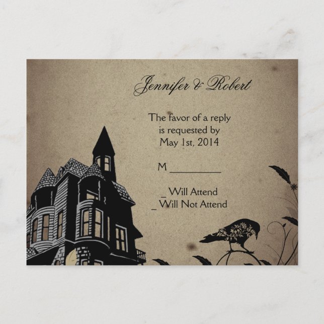 Cartão postal Vintage Gothic House Wedding RSVP (Frente)