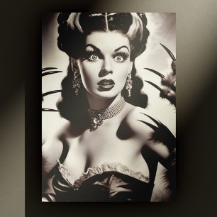 Cartão Postal Vintage Gótica Vampira Mulher