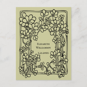 Cartão Postal Vintage Graduação Floral Salvar A Data Verde