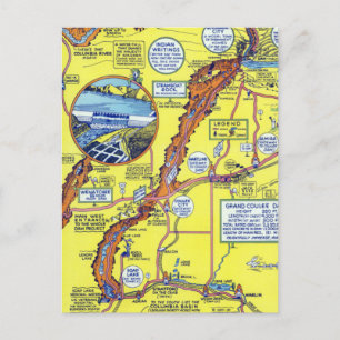Cartão Postal Vintage Grand Coulee Dam Hystered Map Viagem