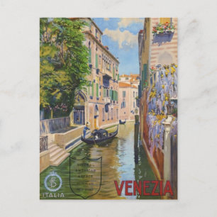Cartão Postal Vintage Grande Canal Gondolas Veneice Itália Viage