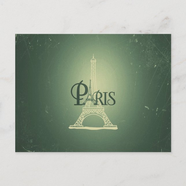 Cartão Postal Vintage Green Eiffel Tower Paris Design (Frente)