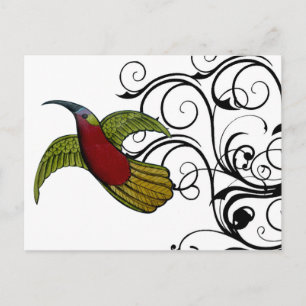 Cartão Postal Vintage Green & Red Bird