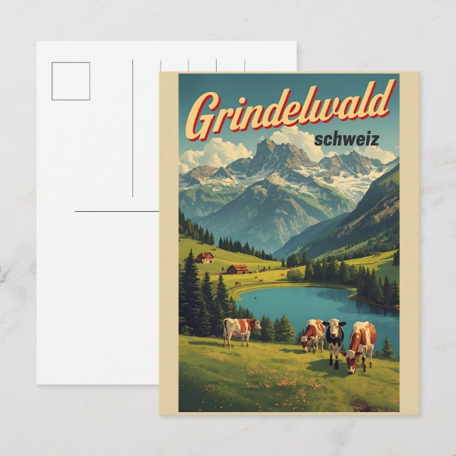 Cartão Postal Vintage Grindelwald Village Switzerland natur gift (Frente/Verso)