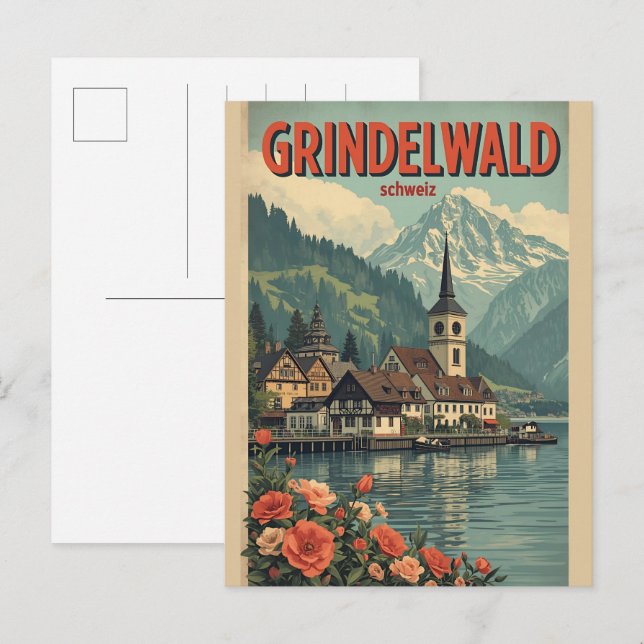 Cartão Postal Vintage Grindelwald Village Switzerland natur gift (Frente/Verso)
