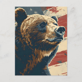 Cartão Postal Vintage Grizzly American Flag