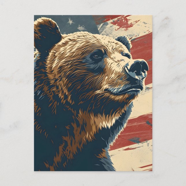 Cartão Postal Vintage Grizzly American Flag (Frente)