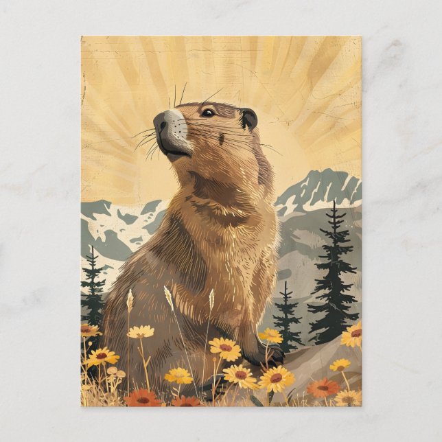 Cartão Postal Vintage Groundhog (Frente)