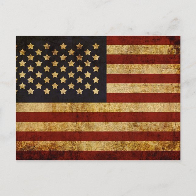 Cartão Postal Vintage Grunge Patriotic USA Flag Americano (Frente)