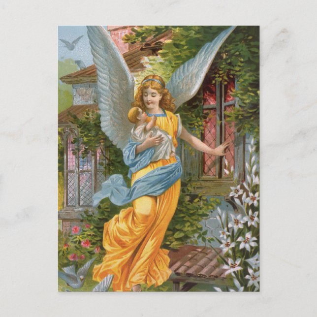 Cartão Postal Vintage Guardian Angel with Baby Postcard (Frente)