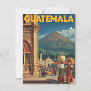 Cartão Postal Vintage Guatemala Market Volcano Viagem