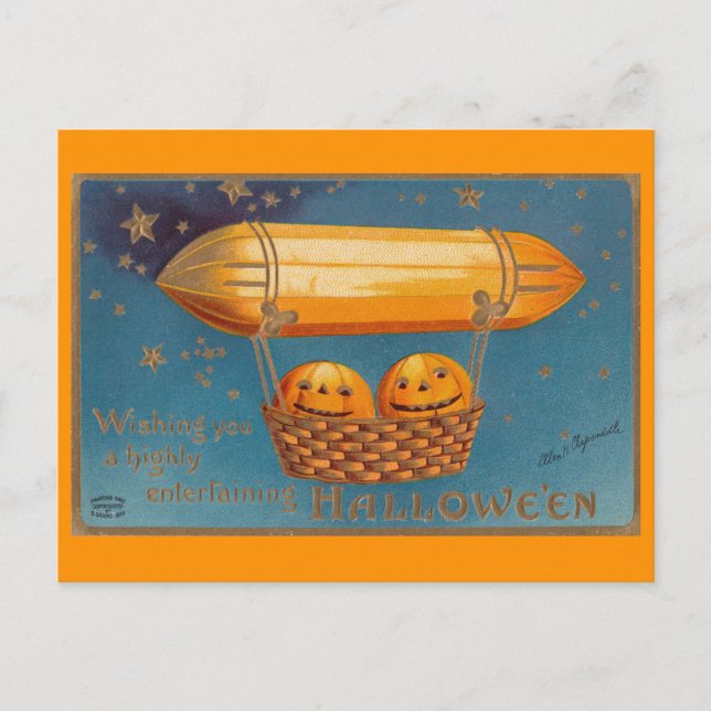 Cartão Postal Vintage Halloween Airship/Cartão postal Zeppelin (Frente)