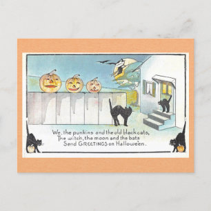 Cartão Postal Vintage Halloween Aprecia Poema de Bruxa Negra