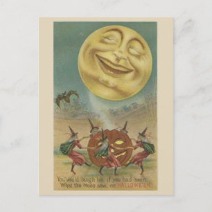 Cartão Postal Vintage Halloween Art - Lua Rindo