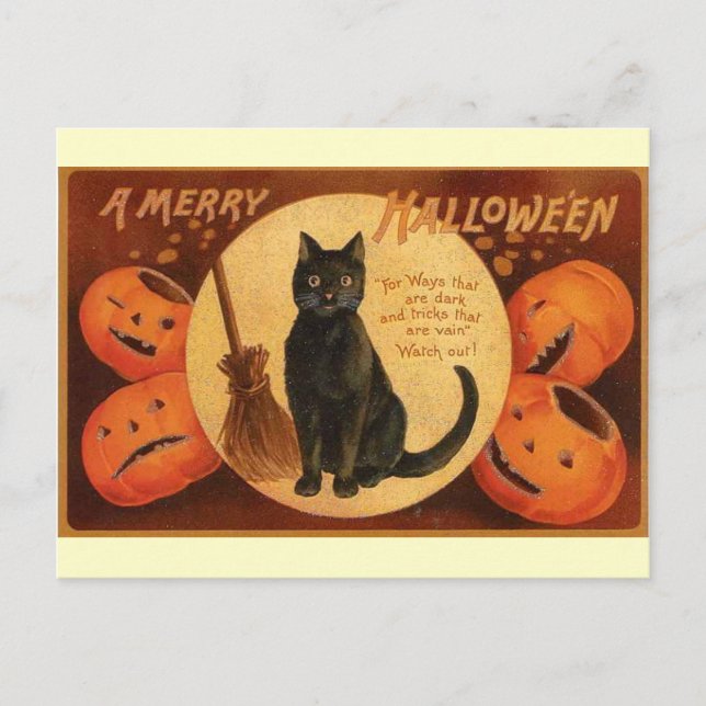 Cartão Postal Vintage Halloween Black Cat (Frente)