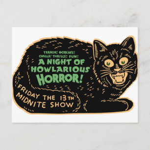 Cartão Postal Vintage Halloween Black Cat