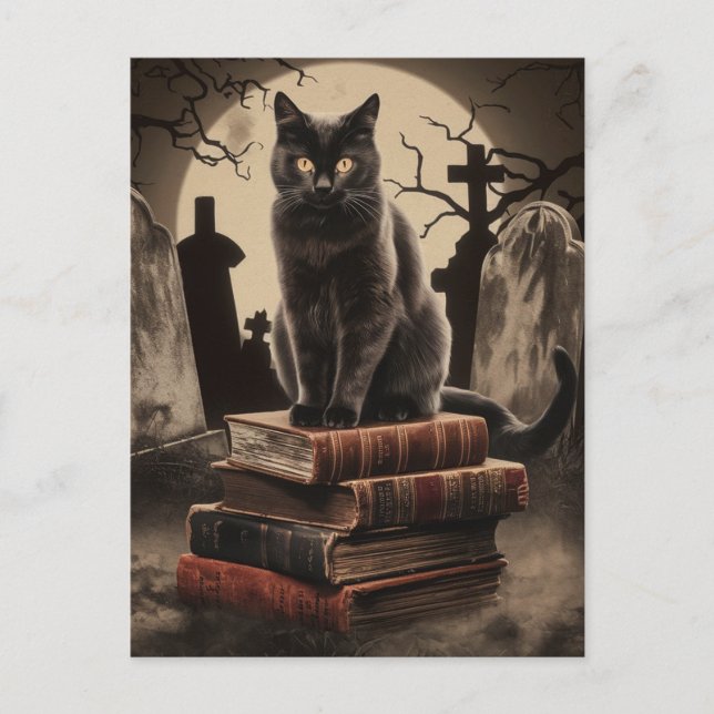 Cartão Postal Vintage Halloween Black Cat (Frente)