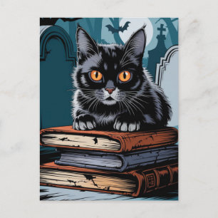 Cartão Postal Vintage Halloween Black Cat