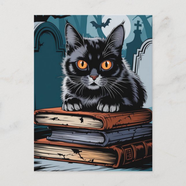 Cartão Postal Vintage Halloween Black Cat (Frente)