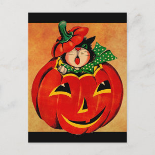 Cartão Postal Vintage Halloween Black Cat