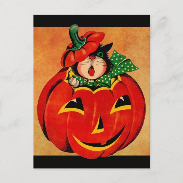 Cartão Postal Vintage Halloween Black Cat (Frente)