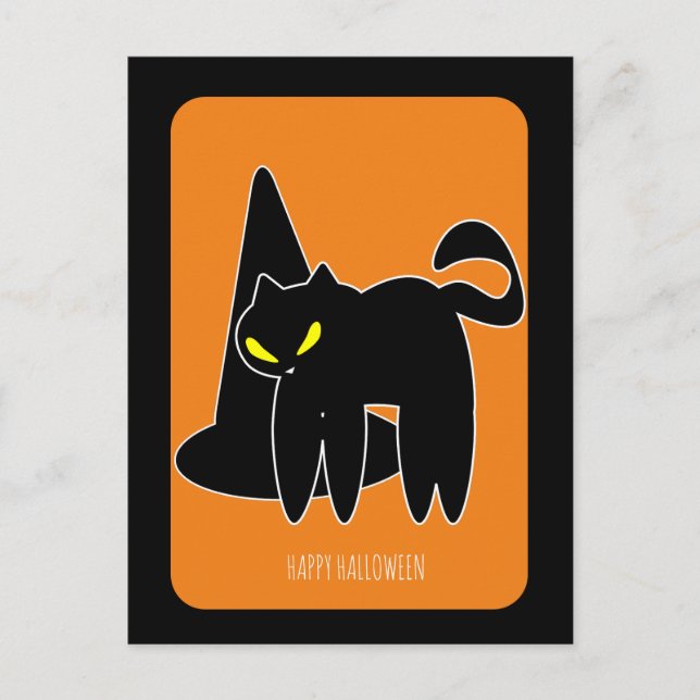 Cartão Postal Vintage Halloween Black Cat Witch (Frente)