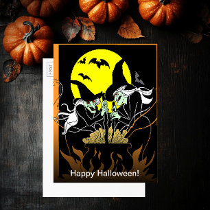 Cartão postal Vintage Halloween Bruxas Caldron Gra