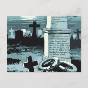 Cartão Postal Vintage Halloween, Cemitério assustador com Grave