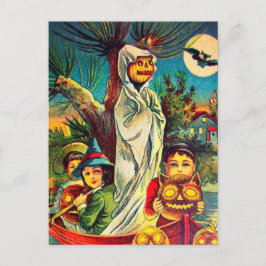 Cartão Postal Vintage Halloween Crianças de abóbora