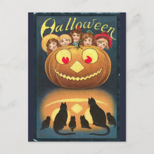 Cartão Postal Vintage Halloween Crianças Escondendo-Se Por Trás 