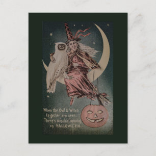 Cartão Postal Vintage Halloween Engraçado ilustração da coruja