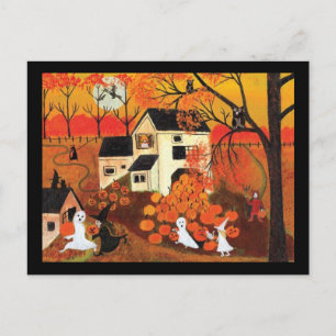 Cartão Postal Vintage Halloween Farmhouse