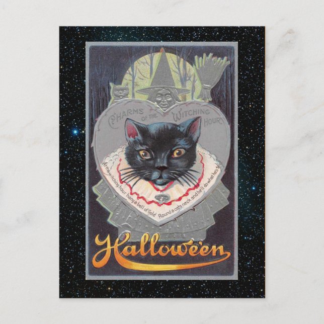 Cartão Postal Vintage Halloween Funnycat (Frente)