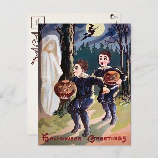 Cartão postal Vintage Halloween Ghost (Frente/Verso)