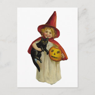Cartão Postal Vintage Halloween Girl